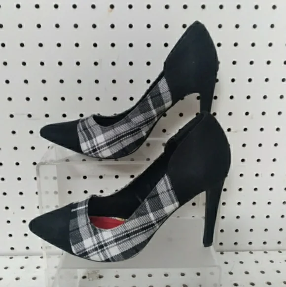 Penny Loves Kenny Black Women's Shoes| Plaid Pump Stiletto 4" High Heel Sz 8.5M - Picture 1 of 5